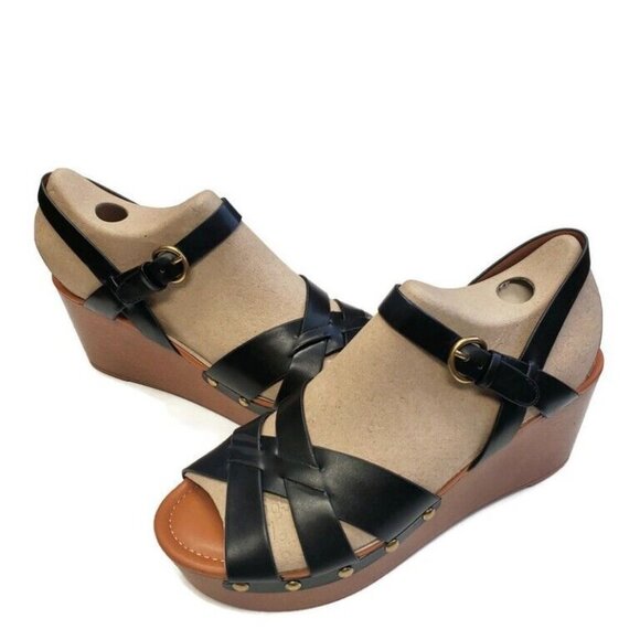 Nine West Womens Size 11 Annah3 Platform Wedge Open Toe Sandals Black Buckle - Picture 4 of 8
